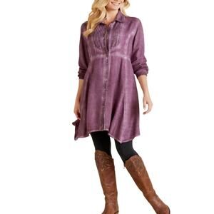 Soft Surroundings‎ Women's Pigment Wash Tunic Shirt Button Down Plum Sz XS Boho